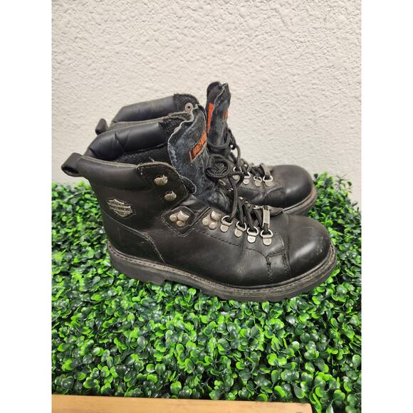 Vintage Y2K Harley Davidson Chunky Black Leather Combat Boots Biker Men’s 8.5 main image 4